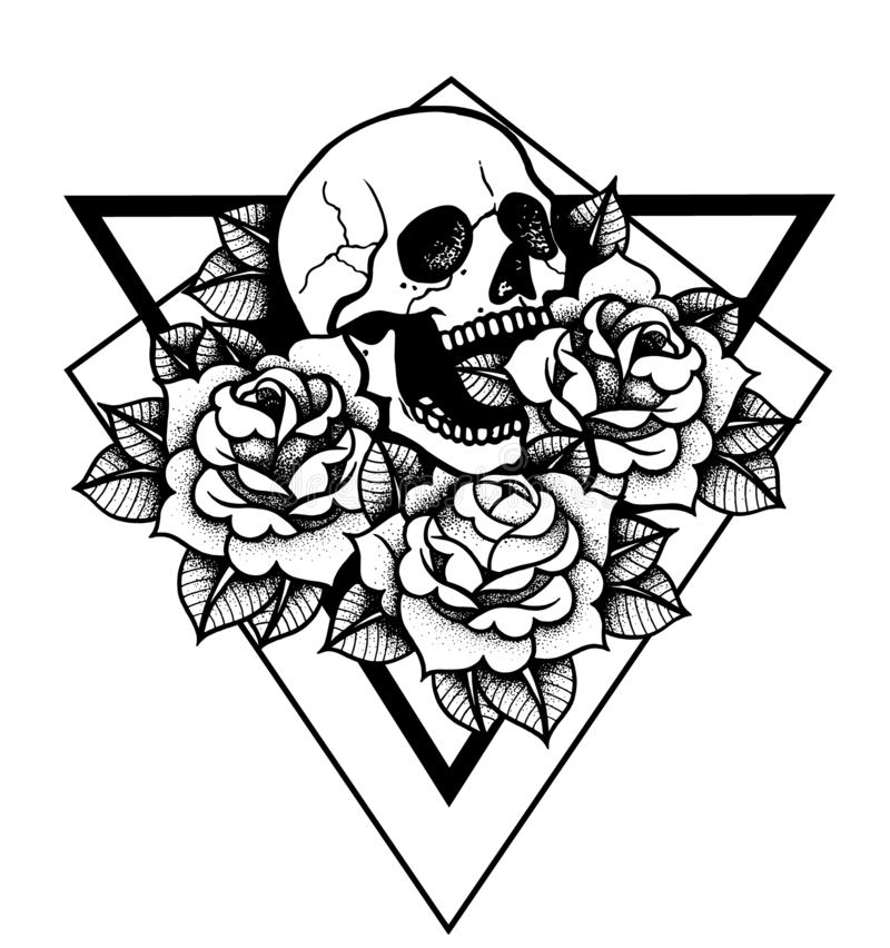 rose-skull-tattoo-sacred-geometry-frame-rose-skull-tattoo-sacred-geometry-frame-traditional-black-dot-style-ink-138421913